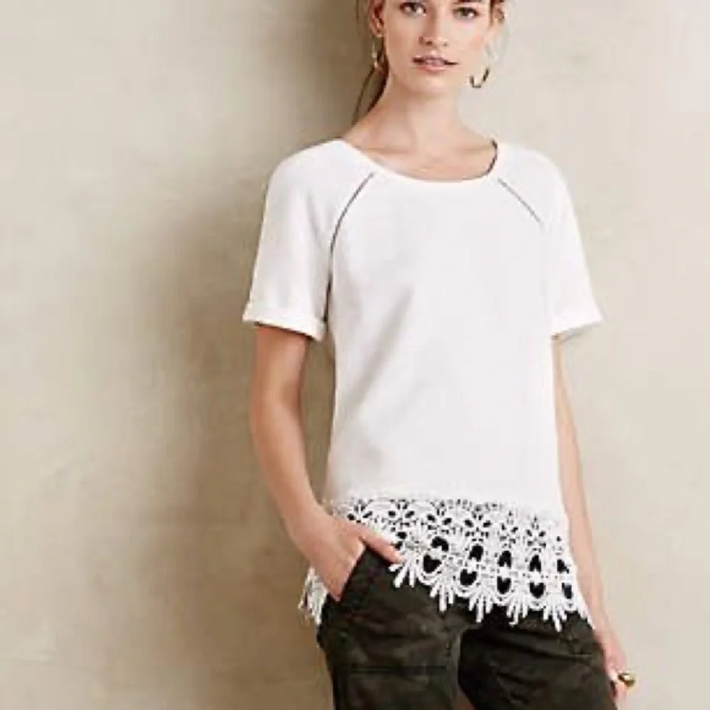 Anthropologie - Saturday Sunday Lace Trimmed White Short Sleeve Top - Picture 1 of 8